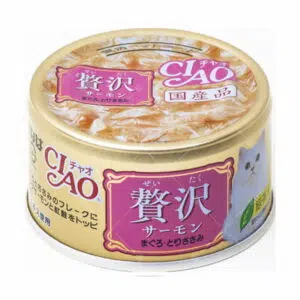 CIAO 贅沢– 帝王三文魚、吞拿魚、雞柳貓罐頭 80g [A-143]