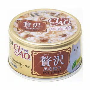 CIAO 贅沢– 黑毛和牛、吞拿魚、雞柳貓罐頭 80g [A-146]