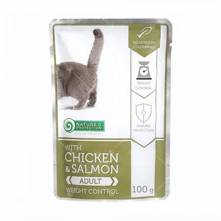 Nature’s Protection 保然-成貓肉汁濕包 100g [體重控制][雞肉三文魚-啡]