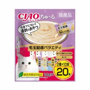 CIAO – 去毛球肉醬 [吞拿魚味＋吞拿魚海鮮雜錦味][貓零食] 14g x 20條 [DSC-08]