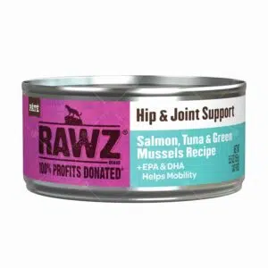 Rawz - 三文魚、吞拿魚和綠貽貝慕斯罐 155g [髖關節和關節支持][白+淺藍][全貓用]