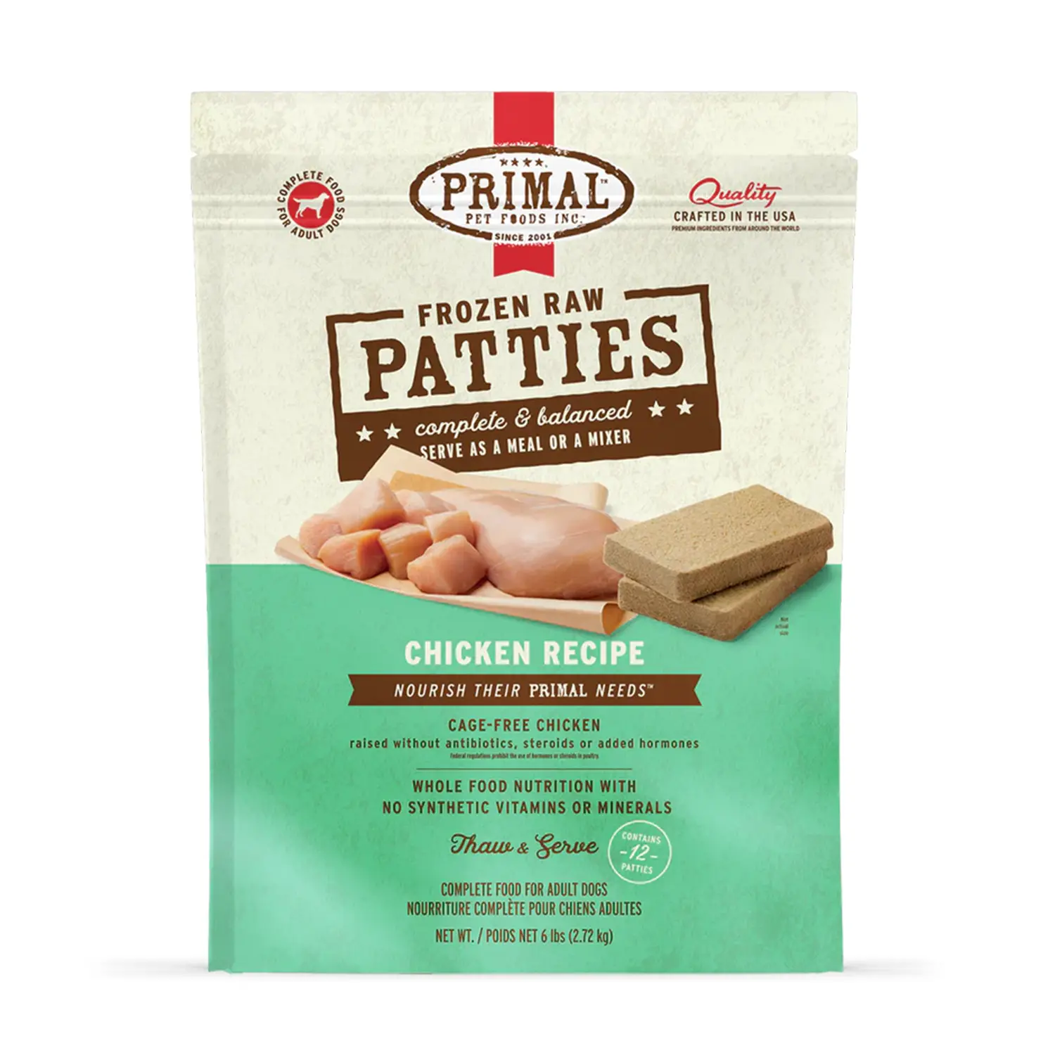 24-PRIMAL-2012-FR_Patties_Dog_Chicken_6lb_1160-1_Frnt Primal – Petties 急凍鮮肉餅 (走地雞肉配方) 6磅裝 - 圖片 1