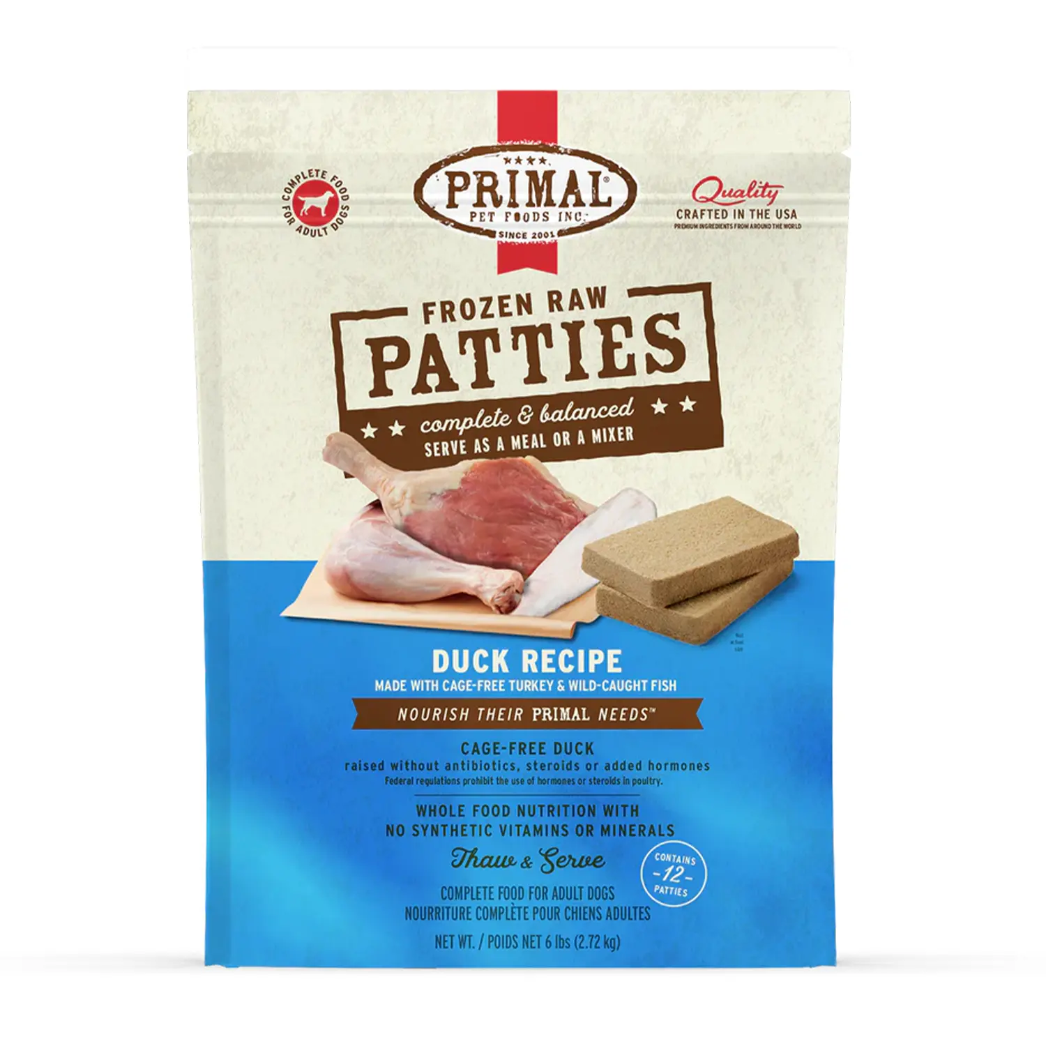 24-PRIMAL-2012-FR_Patties_Dog_Duck-FR Primal – Petties 急凍鮮肉餅 (走地鴨肉配方) 6磅裝 - 圖片 1