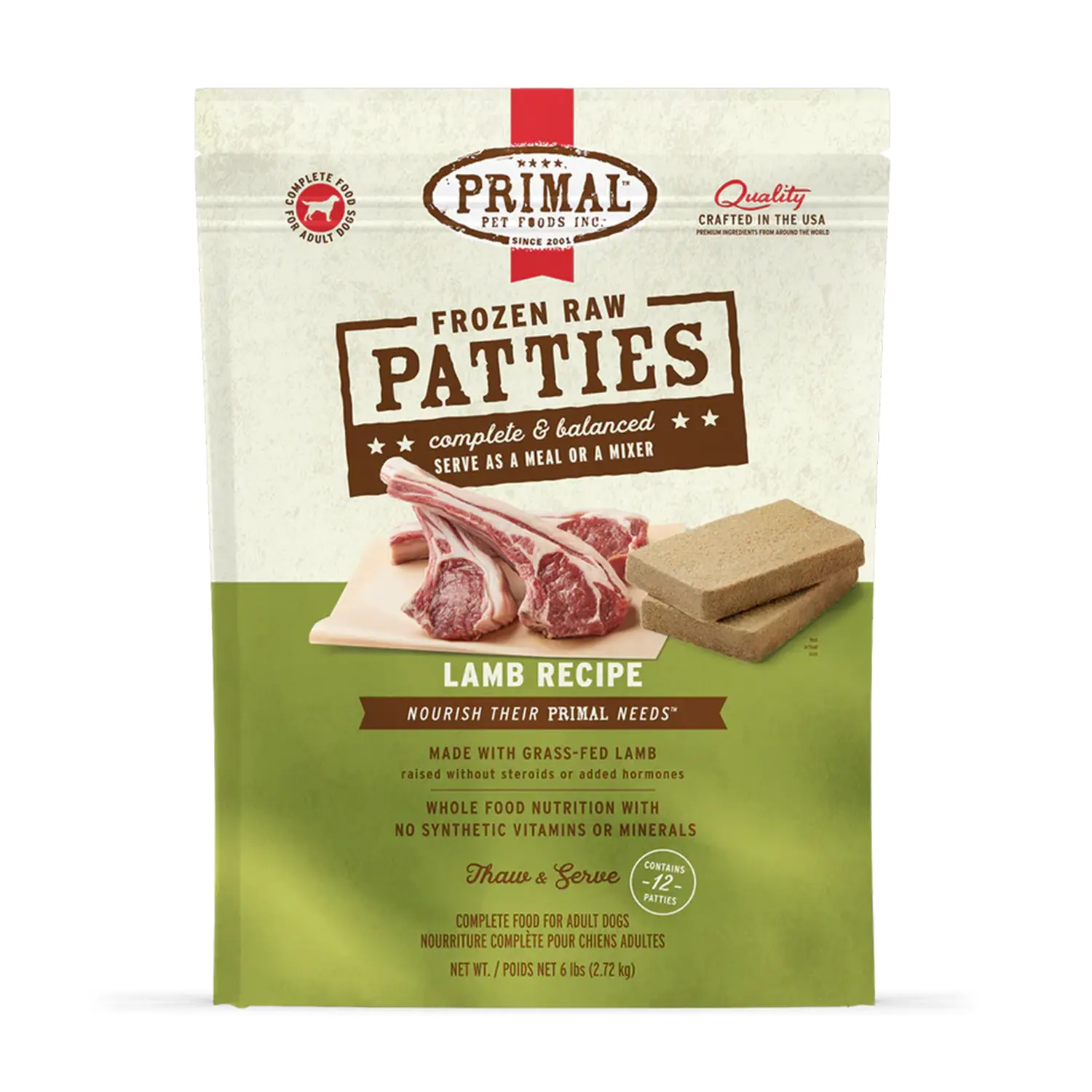 24-PRIMAL-2012-FR_Patties_Dog_Lamb_6lb_1162-1_FIN_Frnt Primal 急凍鮮肉餅 草飼羊肉配方