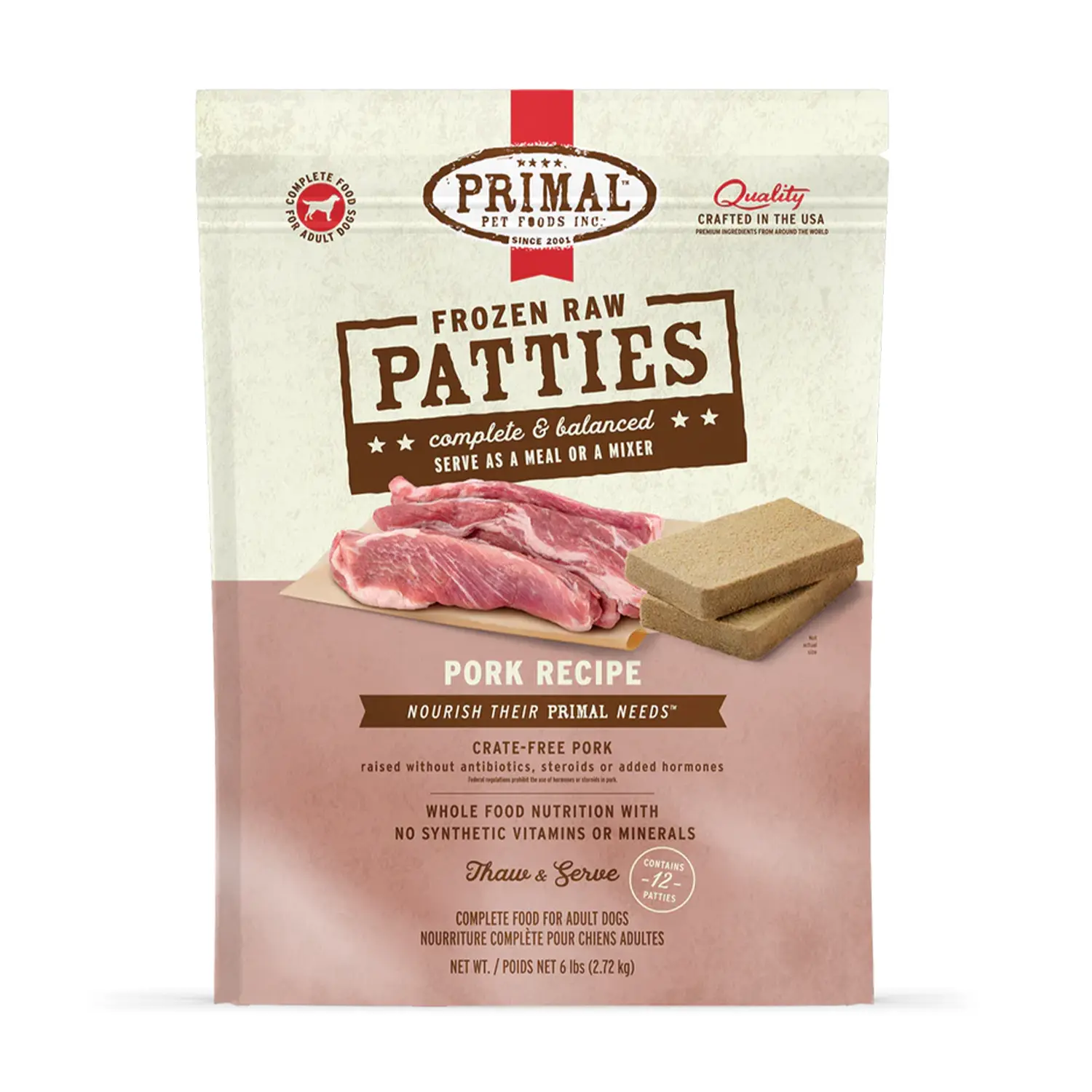 24-PRIMAL-2012-FR_Patties_Dog_Pork_6lb_1163-1_Frnt Primal 急凍鮮肉餅 走地豬肉配方