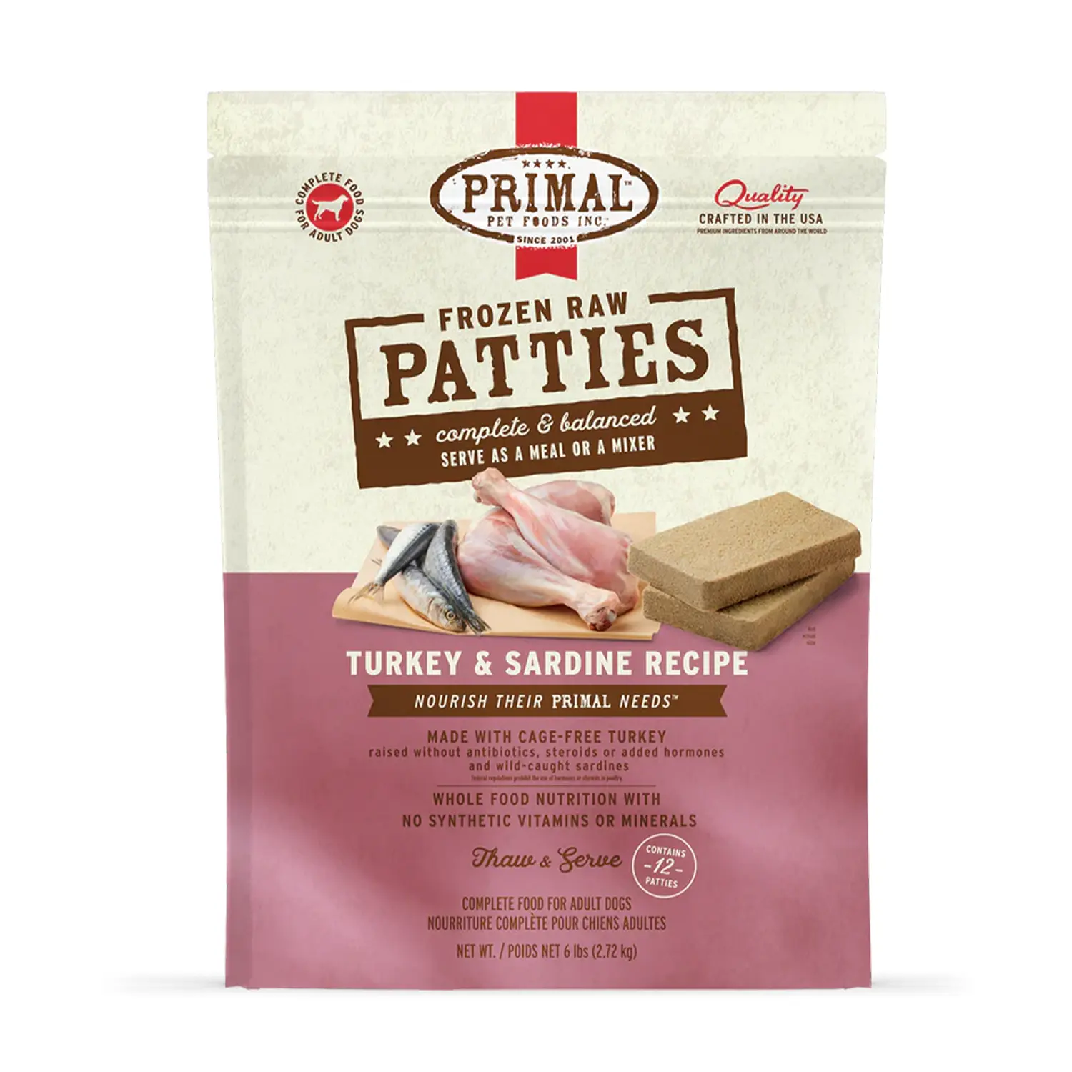 24-PRIMAL-2012-FR_Patties_Dog_TurkeySardine_6lb_1165-1_Frnt Primal 急凍鮮肉餅 火雞 沙甸魚