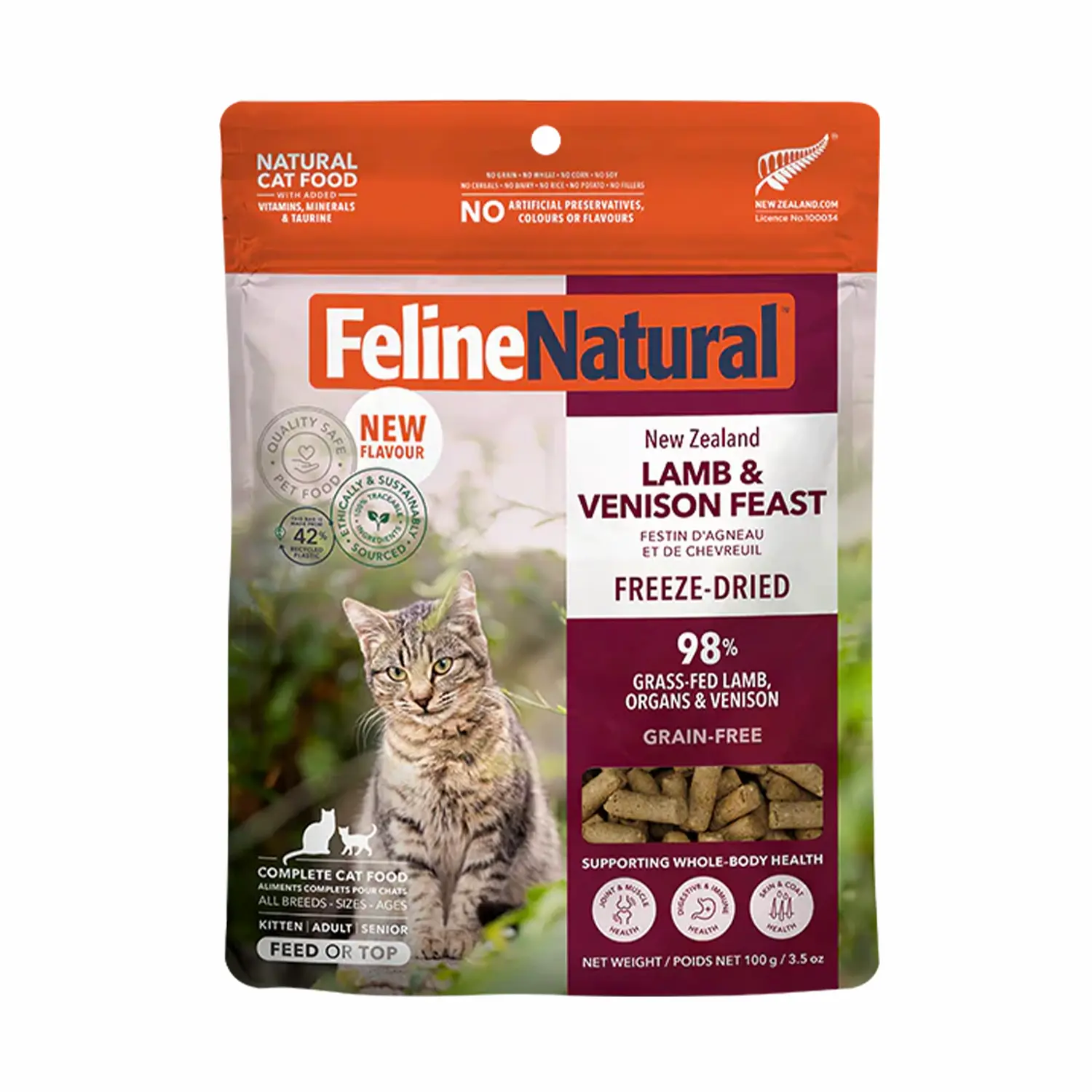 9421036372458 K9 Feline Natural Lamb & Venison Feast 脫水鮮肉貓糧 – 羊肉、鹿肉配方 100g - 圖片 1